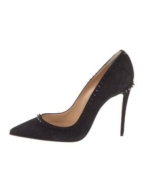 Christian Louboutin Black Suede Pointed Studded Stiletto Pump